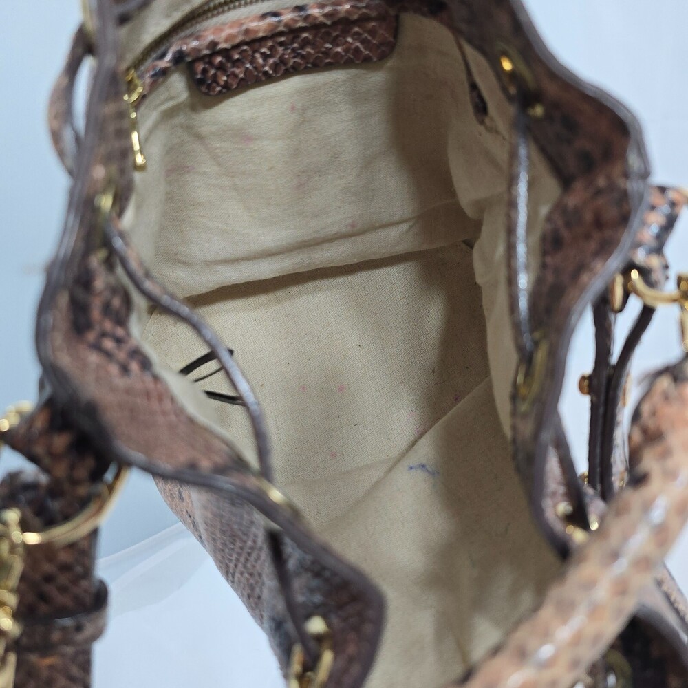 ANN TAYLOR Brown Snakeskin Leather Drawstring Shoulder/Crossbody Bucket Bag - Picture 14 of 16